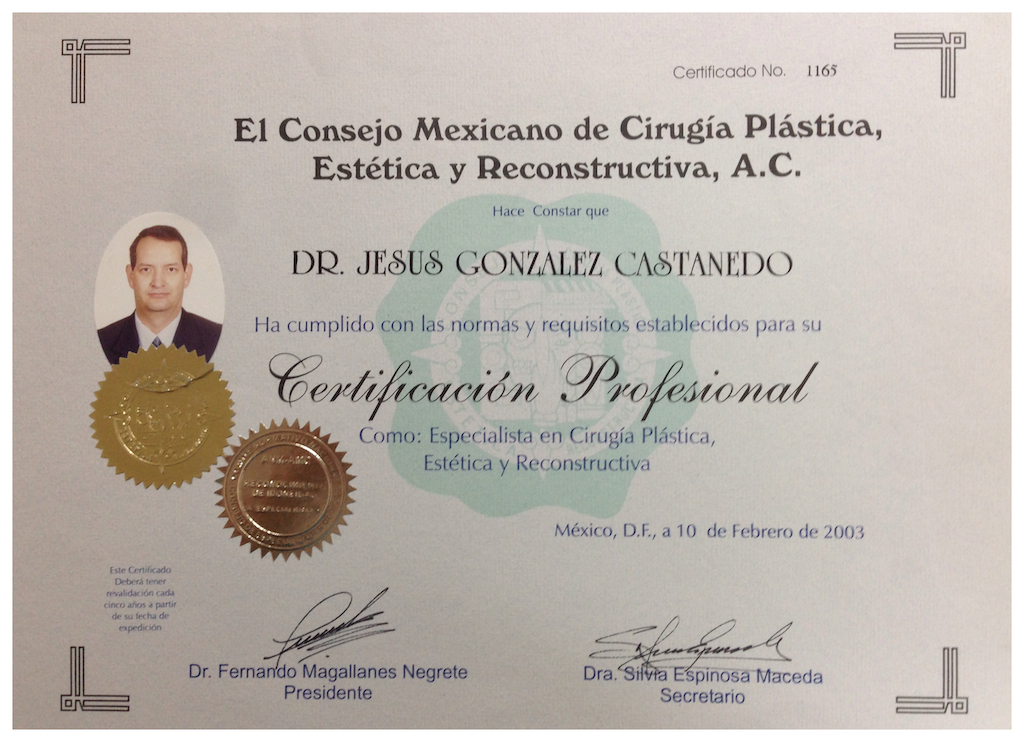 Diploma del consejo mexicano de cirugia plastica