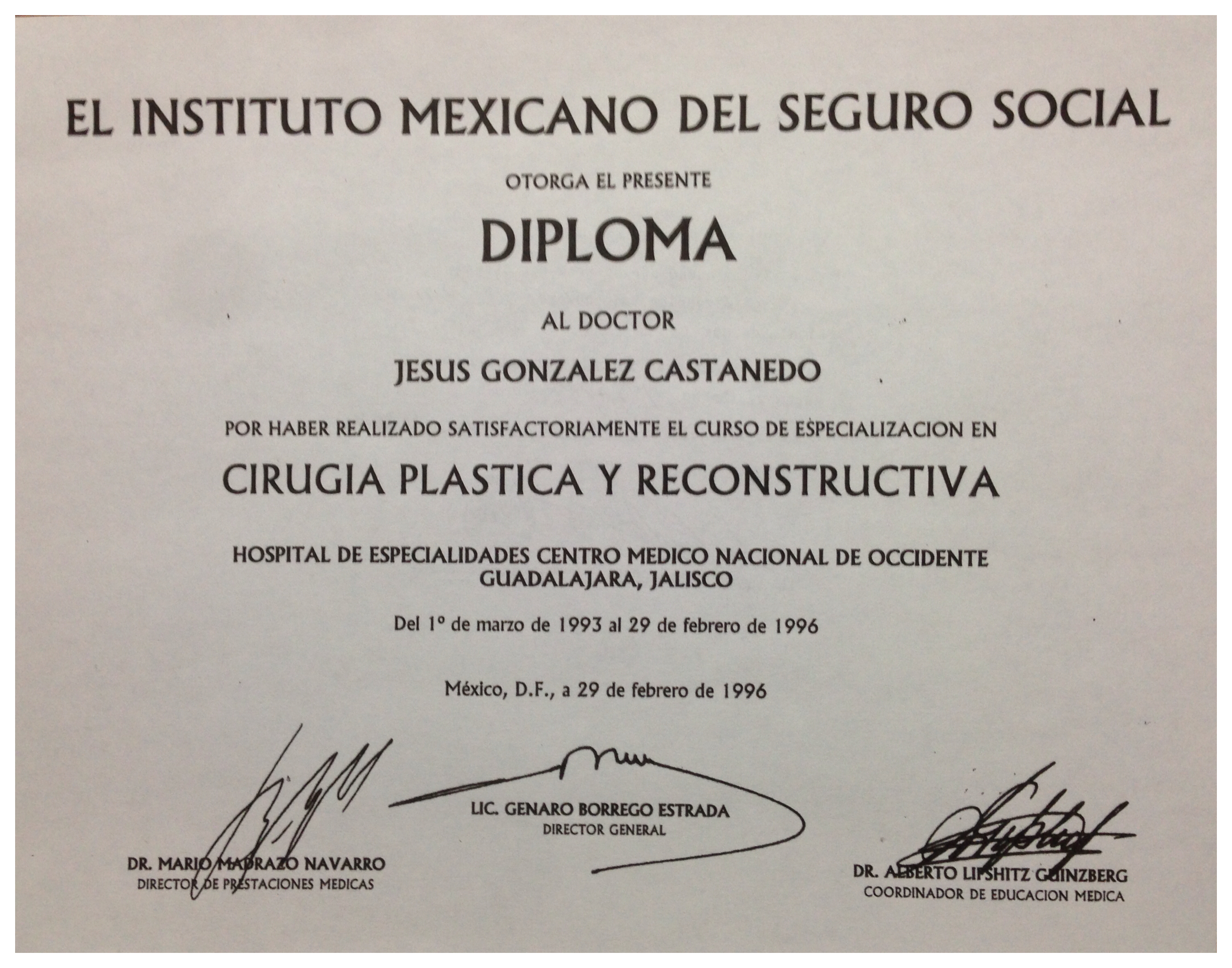 Diploma del instituto mexicano del seguro social